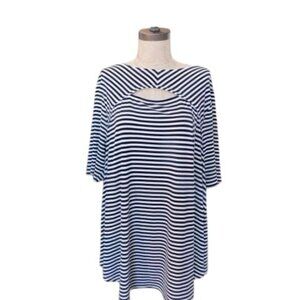 Chico's Size XL (3) Striped Keyhole Front STRETCH Top Blouse